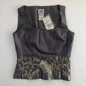 NWT Vintage Laura Ashley Gray Satin Sequined Sleeveless Top Size 4